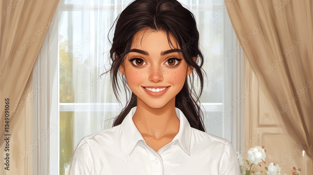 Portrait of a Smiling Young Woman Near Window Portrait of a Smiling Young Woman Near Window