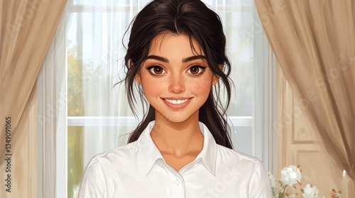 Portrait of a Smiling Young Woman Near Window Free Download Portrait of a Smiling Young Woman Near Window - GFXLoad