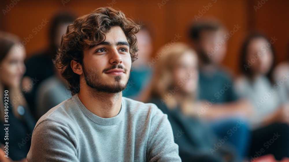 A student stands in front of classmates, expressing confidence while presenting. The classroom setting features engaged peers listening intently, creating a supportive learning environment. A student stands in front of classmates, expressing confidence while presenting. The classroom setting features engaged peers listening intently, creating a supportive learning environment.