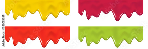 Yellow, red, green, pink drip cream drops, marmalade, jelly.
