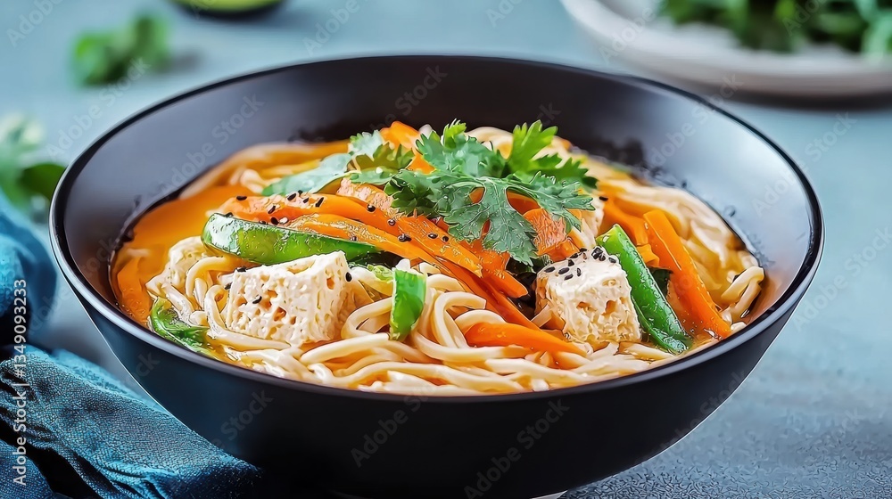 Delicious vegetarian noodle bowl restaurant kitchen food photography cozy atmosphere close-up healthy eating Delicious vegetarian noodle bowl restaurant kitchen food photography cozy atmosphere close-up healthy eating