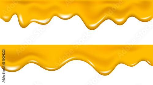 Vector melted bee honey background, melting cheese liquid border.