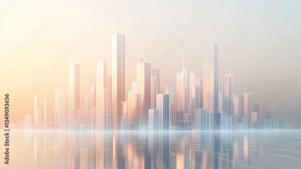 Pearl-White Floating City Outline with Light Gray Gridlines, Geometric Skyscraper Silhouettes, Soft Sand-Beige Gradient Accents. Pearl-White Floating City Outline with Light Gray Gridlines, Geometric Skyscraper Silhouettes, Soft Sand-Beige Gradient Accents.