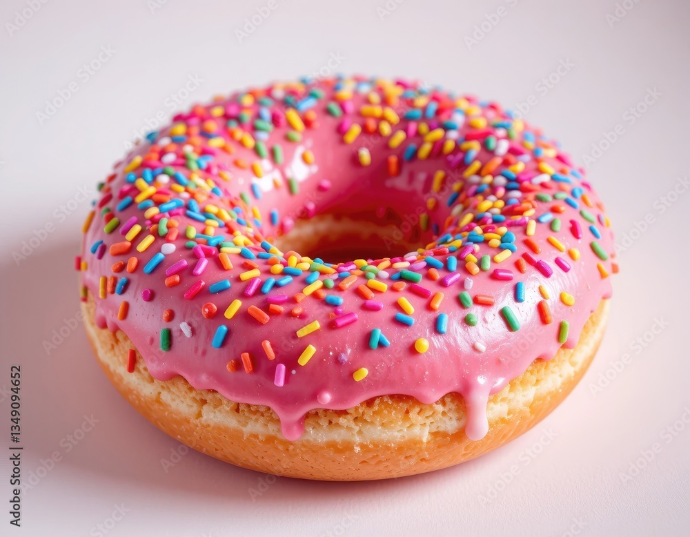 Delicious Donut with Pink Glaze and Colorful Sprinkles Treat Delicious Donut with Pink Glaze and Colorful Sprinkles Treat