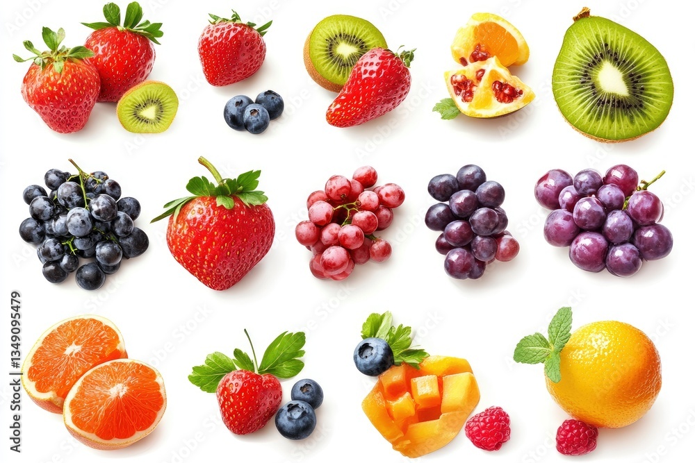 Assorted Fresh Fruits Still Life on White Background for Healthy Eating Assorted Fresh Fruits Still Life on White Background for Healthy Eating