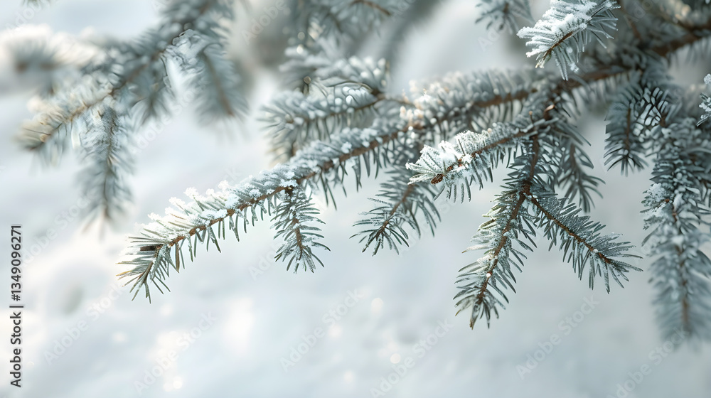 Snow-covered pine branches in a winter setting, frosty and serene natural background with a cold seasonal aesthetic. Snow-covered pine branches in a winter setting, frosty and serene natural background with a cold seasonal aesthetic.