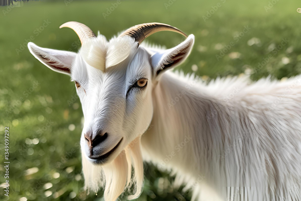 Curious Goat Standing in a Green Pasture
Curious Goat Standing in a Green Pasture