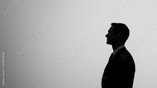 Silhouette of businessman in suit stands against a gray background