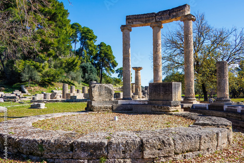 Ruins of Ancient Olympia in Greece, the cradle of the Olympic Games and the sanctuary of Zeus.