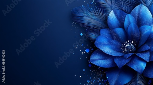 Elegant blue flower and feather design.