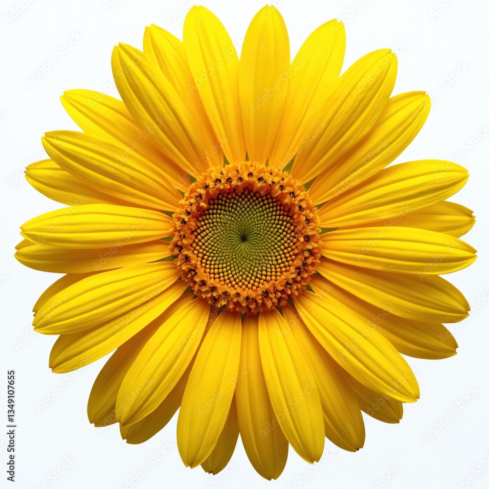 Fototapeta premium Yellow flower bloom isolated on white transparent background. Realistic petals, stem, leaves with natural sunlight, shadow. Floral design for spring, summer, eco projects, beauty, love. Photo for