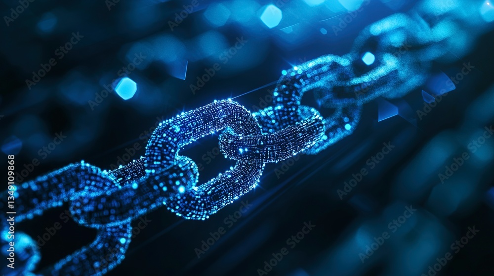 A glowing blue chain illustration representing digital technology concepts A glowing blue chain illustration representing digital technology concepts