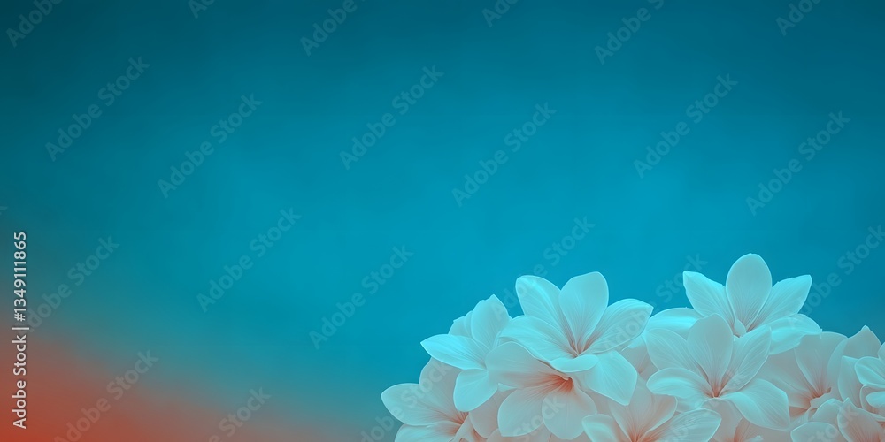 Delicate Blossoms and Serene Hues: A cluster of pristine white flowers bursts into bloom against a gradient backdrop of captivating turquoise and warm orange. Delicate Blossoms and Serene Hues: A cluster of pristine white flowers bursts into bloom against a gradient backdrop of captivating turquoise and warm orange.