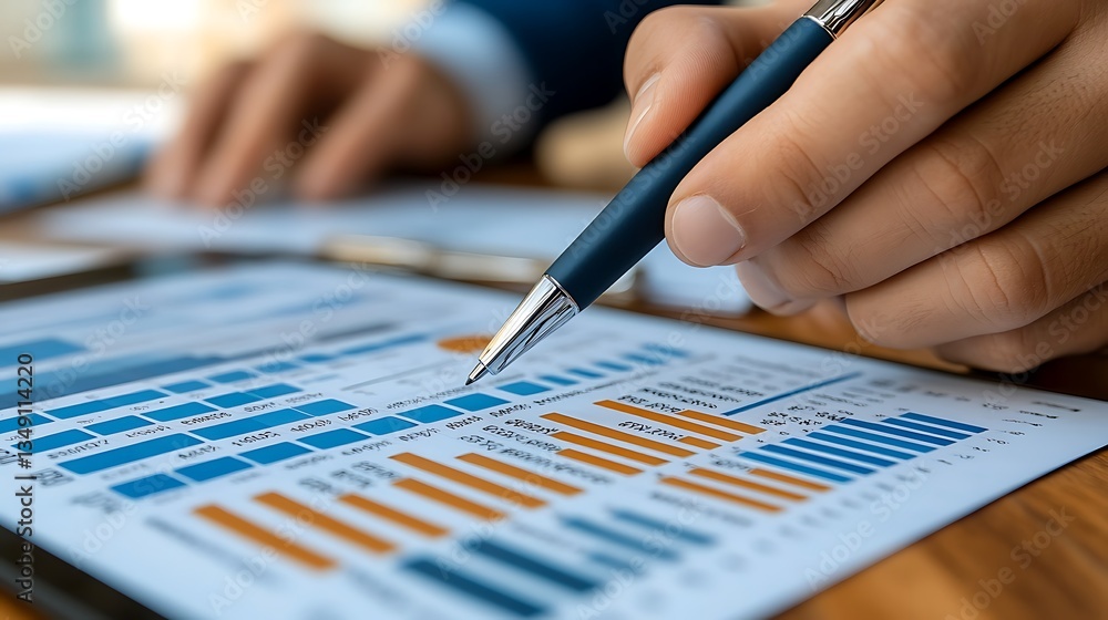 Close-up of hands reviewing financial data. Close-up of hands reviewing financial data.