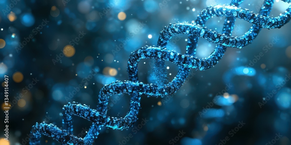 Scientific illustration of a double helix structure highlighting molecular details in a blue and sparkling environment Scientific illustration of a double helix structure highlighting molecular details in a blue and sparkling environment