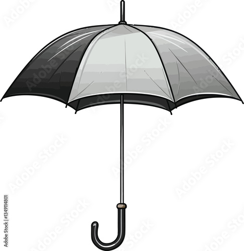 Black and White Open Umbrella Illustration  – Classic Weather Protection

