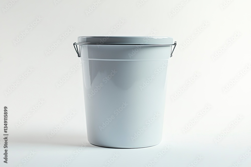 Closed Gray Metal Bucket on White Background Clean Storage Solution Closed Gray Metal Bucket on White Background Clean Storage Solution