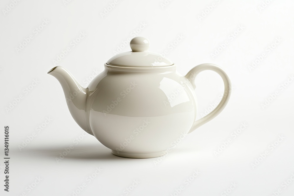 Elegant Cream Colored Teapot Still Life on White Backdrop for Tea Time Elegant Cream Colored Teapot Still Life on White Backdrop for Tea Time