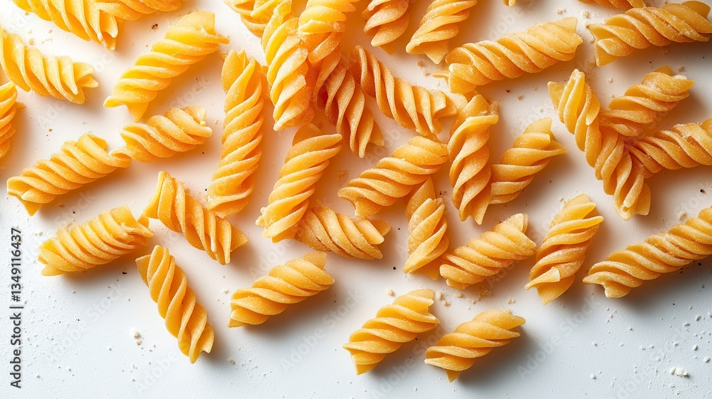 Pasta pieces scatter on a white background, creating an intriguing visual. Pasta pieces scatter on a white background, creating an intriguing visual.