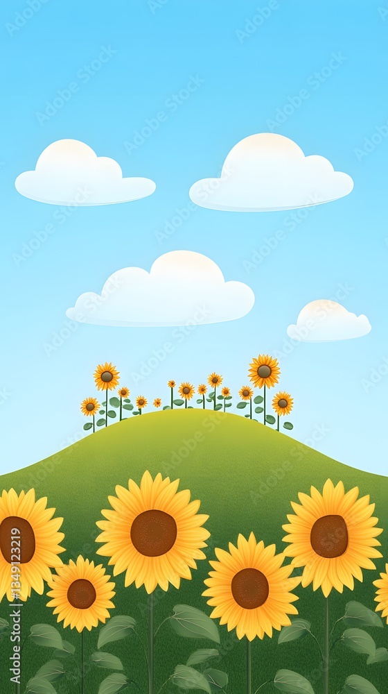 A podium sitting on a peaceful hilltop, surrounded by gently swaying sunflowers under a bright blue sky A podium sitting on a peaceful hilltop, surrounded by gently swaying sunflowers under a bright blue sky