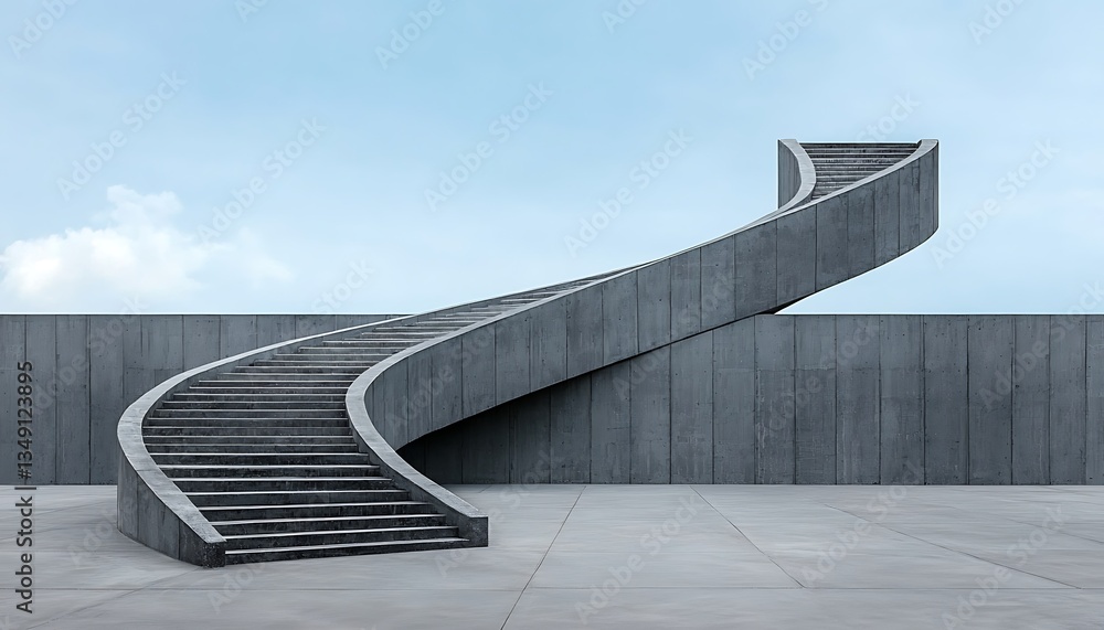 Fototapeta premium Concrete Spiral Staircase with Sky.