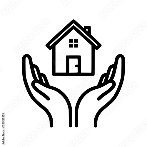 Outline icon of hands holding a house