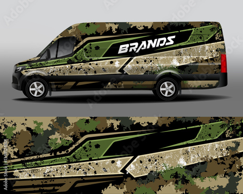Camouflage car texture template for vinyl wrap and decal print. Camo military ornament. Car branding. Vector illustration.