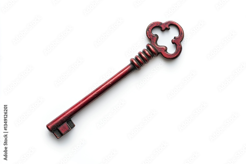 Isolated Antique Skeleton Key Still Life in Red and Gold Tones Isolated Antique Skeleton Key Still Life in Red and Gold Tones