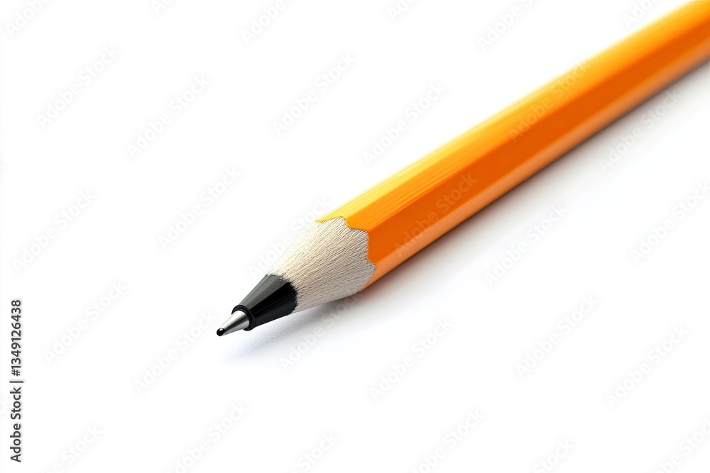 Close Up of Sharp Yellow Pencil Resting on a Blank White Surface Close Up of Sharp Yellow Pencil Resting on a Blank White Surface