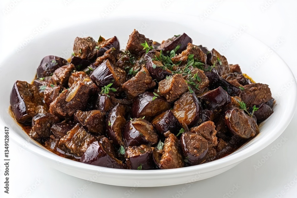 Delicious Iranian Khoresh Bademjan with Eggplant Beef Cubes and Fresh Herbs Culinary Delight