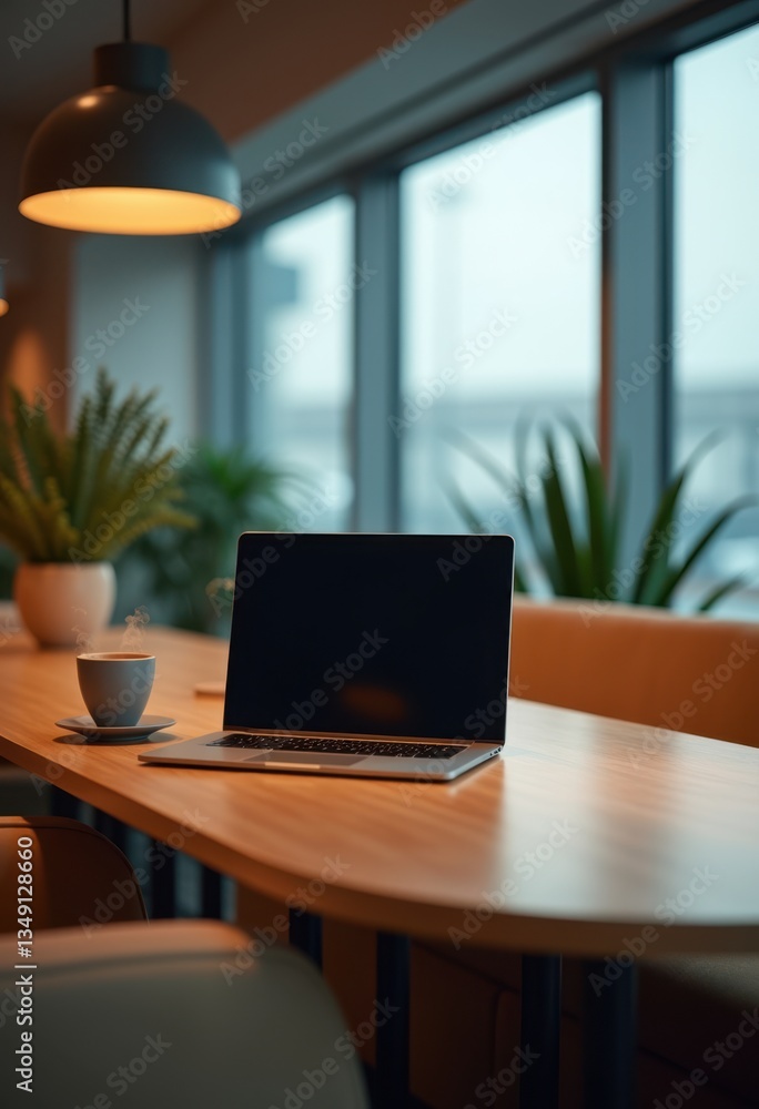 custom made wallpaper toronto digitalstylish modern laptop sleek design airport lounge table cozy atmosphere productivity travel workstation, workspace, technology, interior, comfort, charging