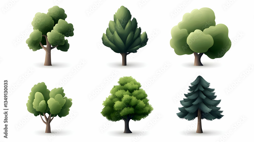 Realistic Tree Illustrations Set Digital Art Green Foliage Nature Collection Realistic Tree Illustrations Set Digital Art Green Foliage Nature Collection