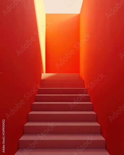 red stairs and red wall