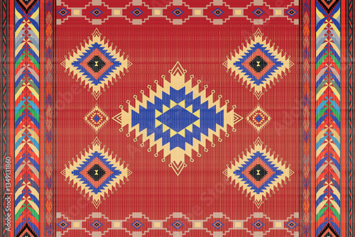 Native American ornament. Ethnic South Western decor style. Boho geometric ornament. Vector seamless pattern. Mexican blanket, rug. Woven carpet illustration