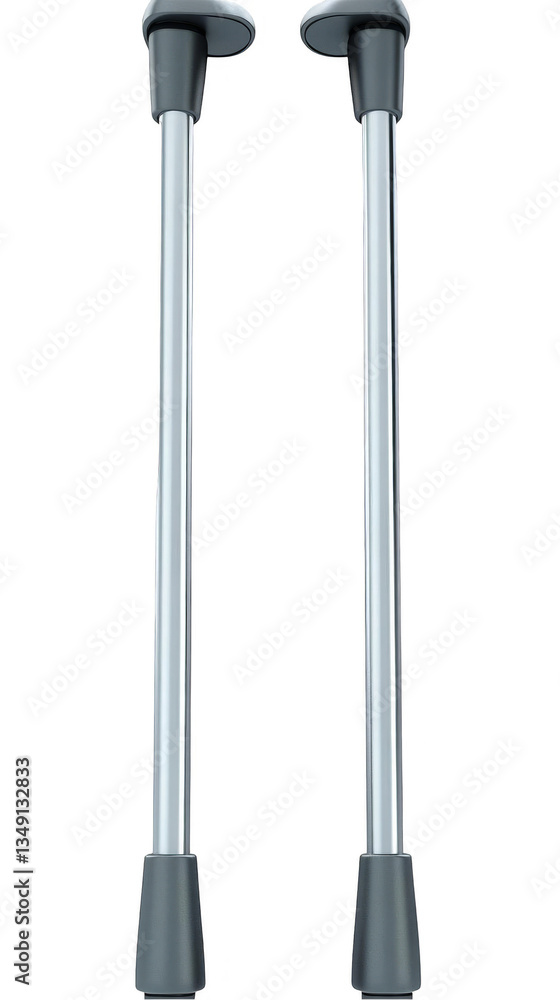 Obraz premium Gray Aluminum Crutches Illustration Isolated On Transparent Background Representing Medical Healthcare And Mobility Assistance For Injury Recovery