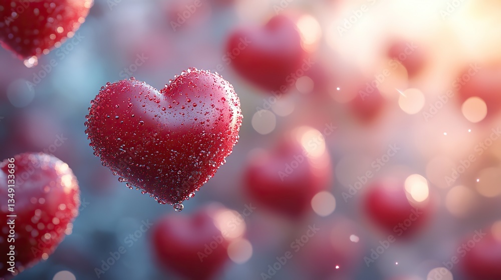 Red hearts float on pastel, a dreamy scene for love celebrations. Red hearts float on pastel, a dreamy scene for love celebrations.
