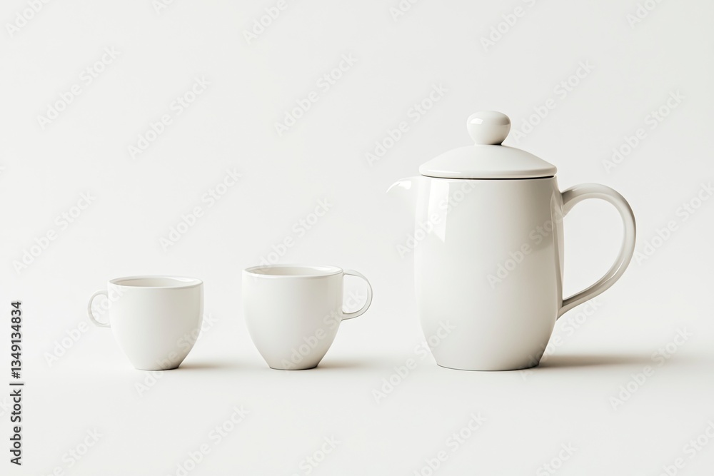 Elegant White Coffee Press and Two Mugs on a Clean Backdrop Elegant White Coffee Press and Two Mugs on a Clean Backdrop