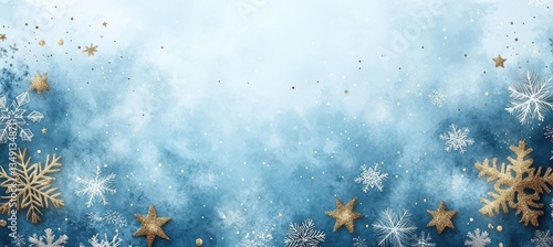 Obraz na płótnie Hand-Drawn Snowflakes with Golden Stars on Pastel Background w salonie