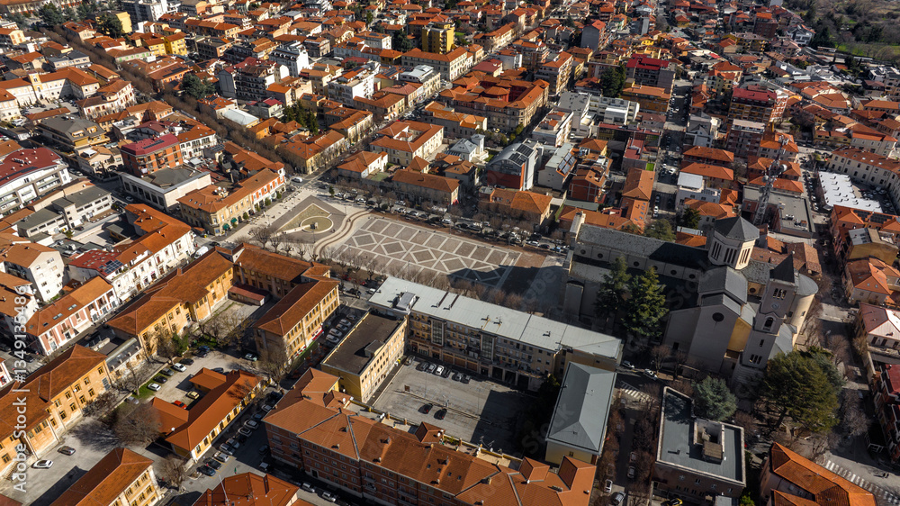 Fototapeta premium Aerial view of the historic center of Avezzano, Abruzzo, Italy.