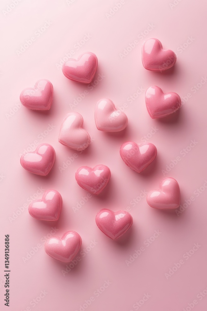 Pink Hearts on Pastel Blurred Background