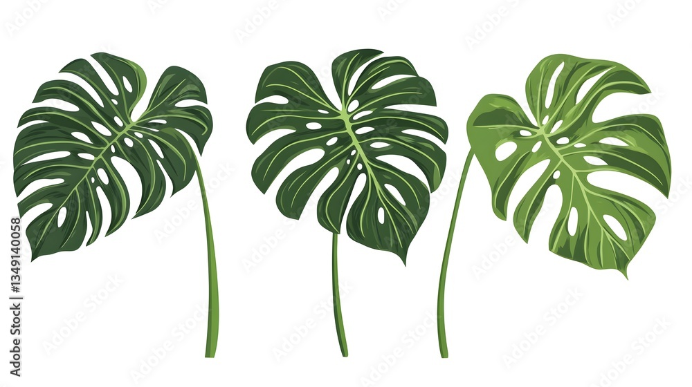 Obraz premium Professional Monstera Plant Silhouettes Leaves Isolated on White Background Stock Image