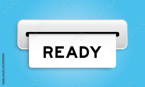 White coupon banner with word ready from machine on blue color background