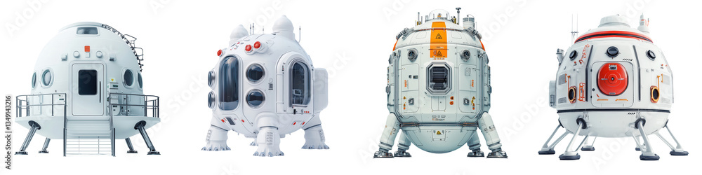 Fototapeta premium A group of advanced high tech spacecraft capsules and modules designed for space interstellar travel
