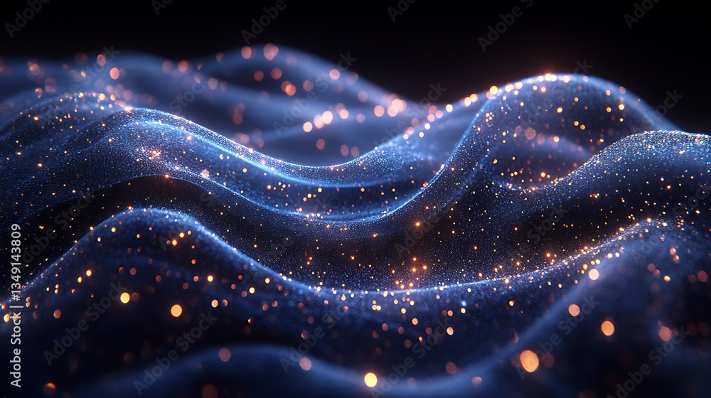 Abstract glowing blue and gold particle wave. Abstract glowing blue and gold particle wave.
