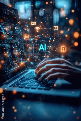 Obraz na płótnie Business professional using artificial intelligence to analyze blurred background data w salonie