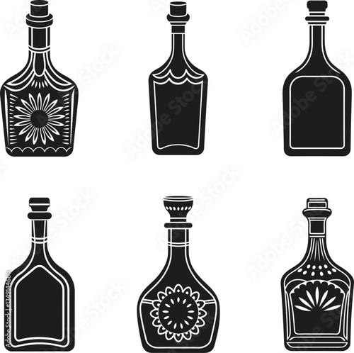 Set of Tequila Bottle Silhouettes - Traditional Mexican Vector for Cinco de Mayo