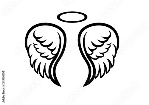black and white svg vector angel wings, valentine's day icon 