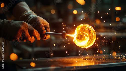 A glassblower shaping molten glass into an elegant vase