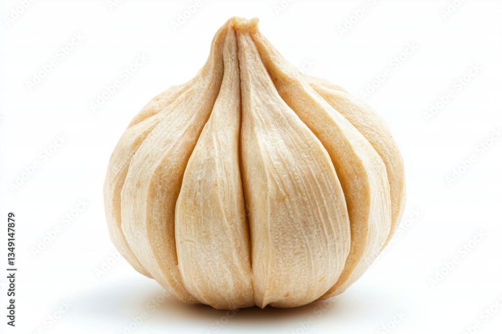 Fototapeta premium Solitary Fresh Garlic Bulb Captivating Still Life Food Photography White Background Studio Setting Close Up View