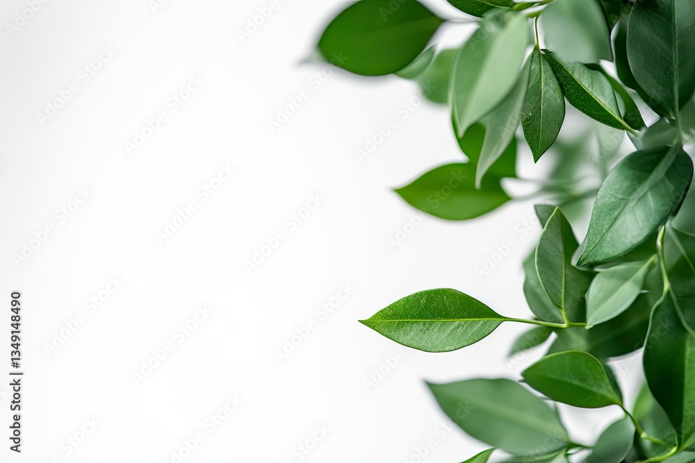Fototapeta premium Green Leaves on White Background Minimalist Natural Plant Design Element